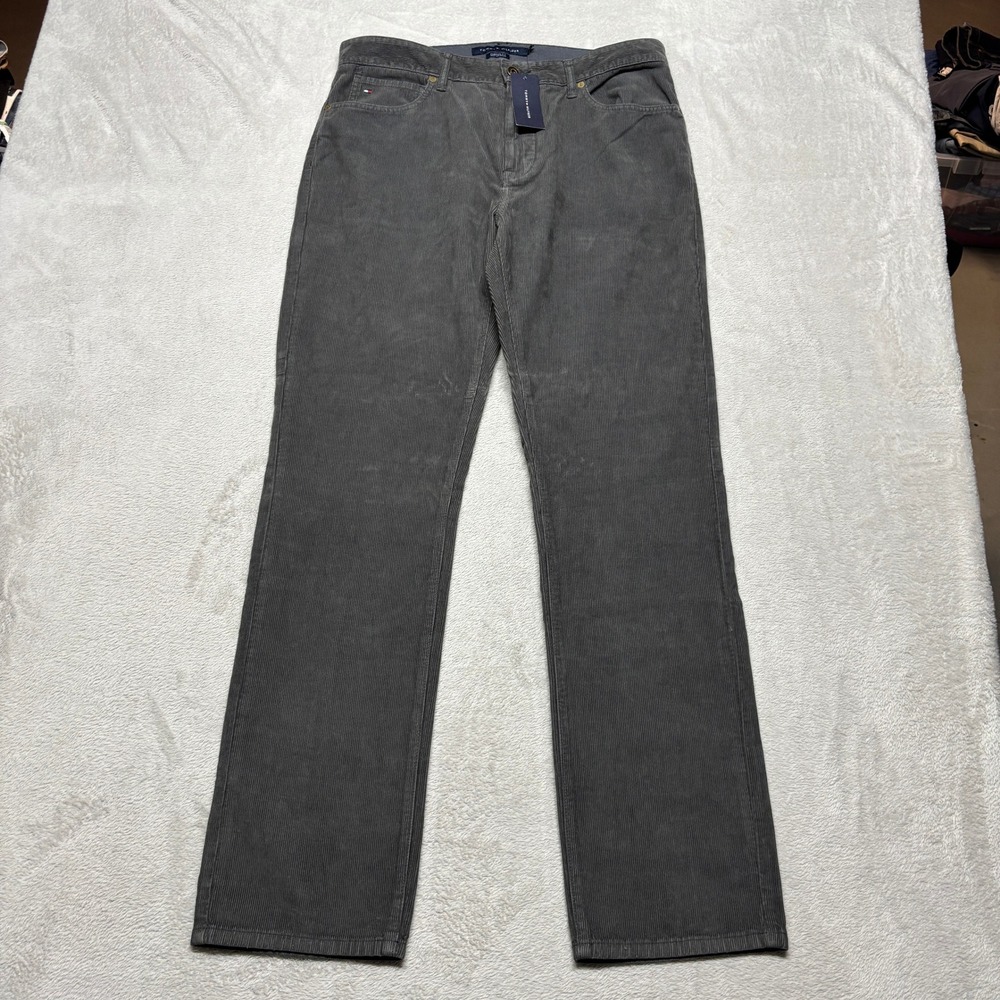 Tommy Hilfiger Pants Mens 34x34 Custom Fit Grey Corduroy Straight NEW